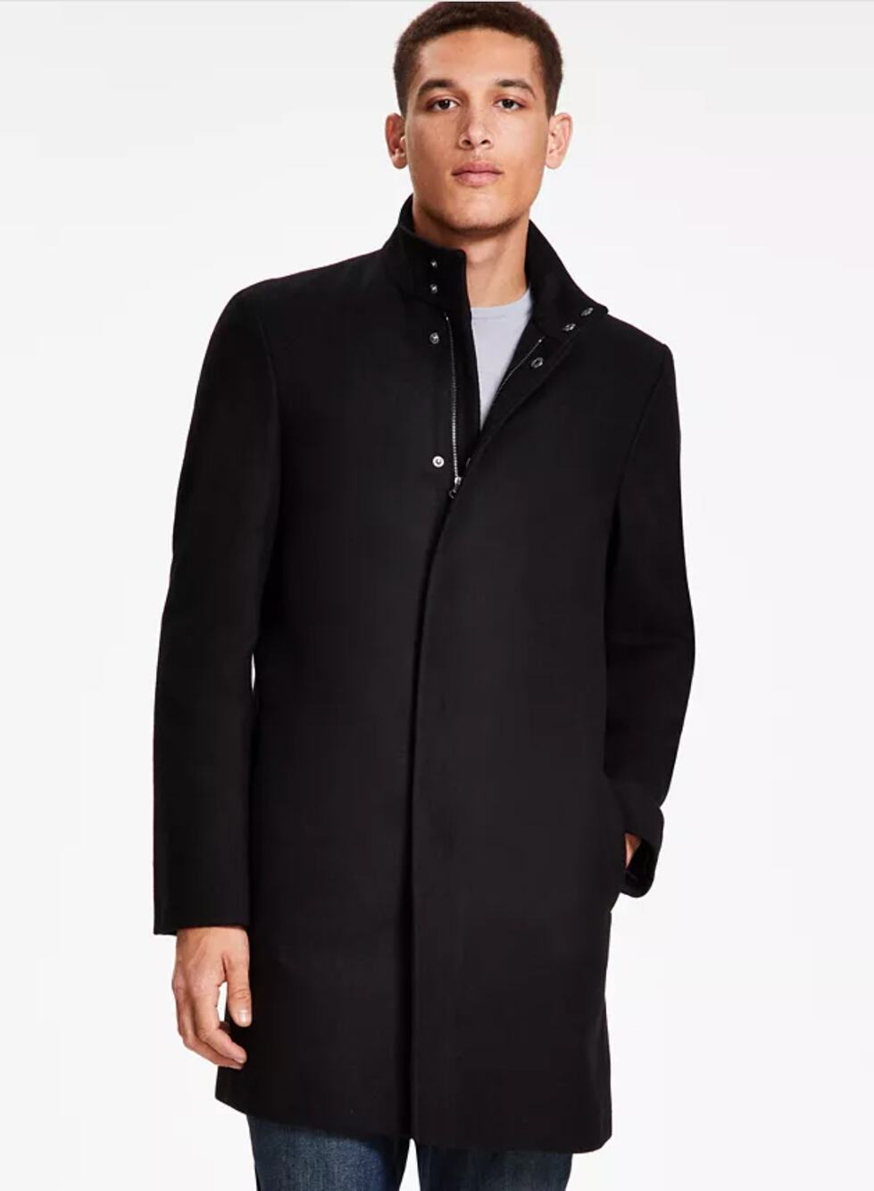 CALVIN KLEIN Men's Mayden Slim-Fit Overcoat 44R Black Wool Blend $495 NWOT